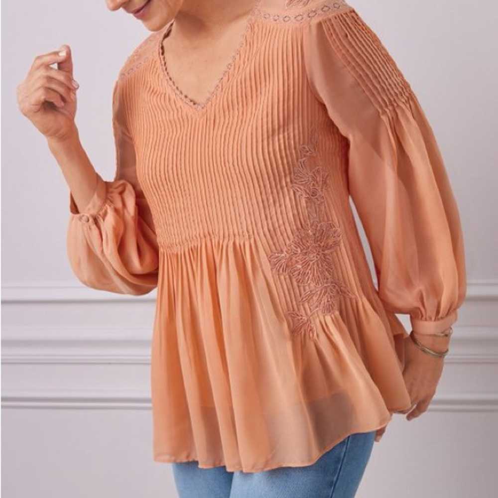 Soft Surroundings | Carte Blanche Blouse In Canyon Sunset - Boho Embroidery -NWT